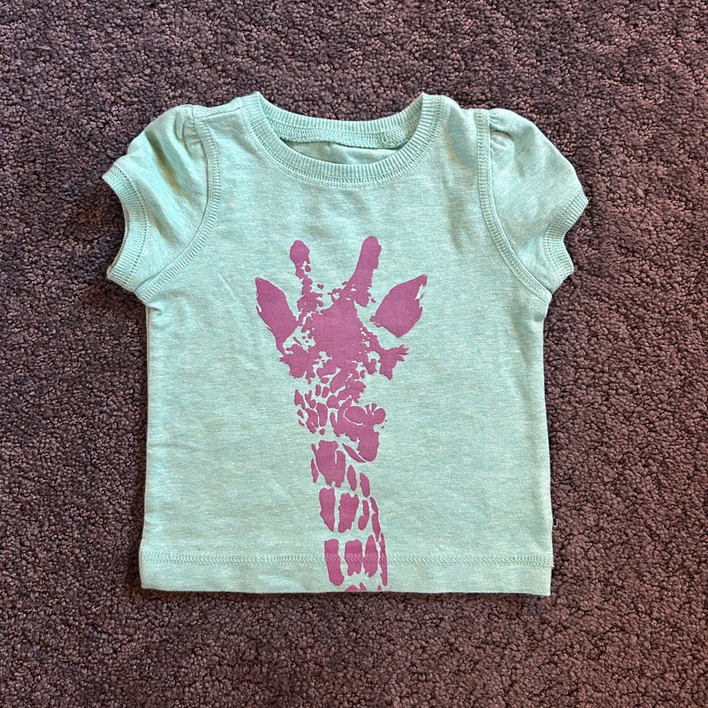 Adorable Hand-Screenprinted Cherokee Light Green Tee with Magenta Giraffe